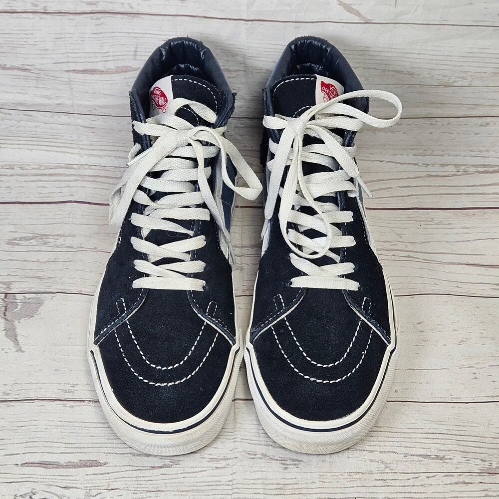 Vans Sk8-Hi High Top Sneakers Men's Blue Black White US 8 Suede Canvas Lace Up - Picture 4 of 8